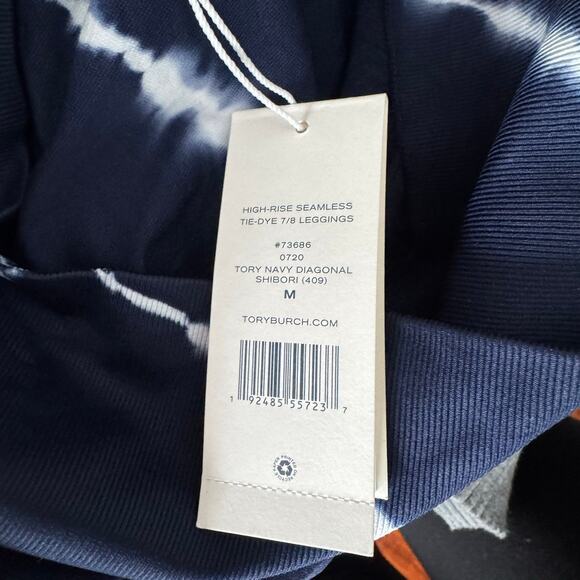 Tory Burch Sport Leggings High Rise Seamless Tie Die Stretch 7/8 NWT Medium Blue - Picture 8 of 13